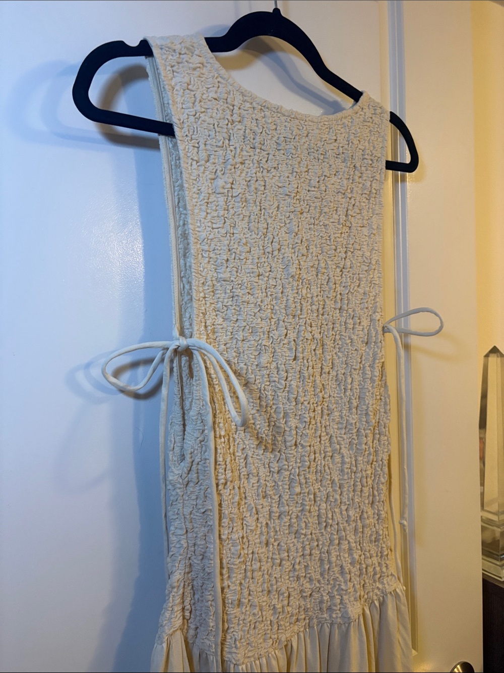 Free People Free-Est Cream Smocked Tiered Maxi Dress with Side Ties - Picture 4 of 8